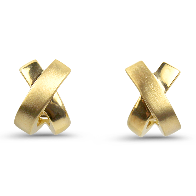 PAGE Estate Earrings Estate 14k Yellow Gold "X" Half Hoop Earrings