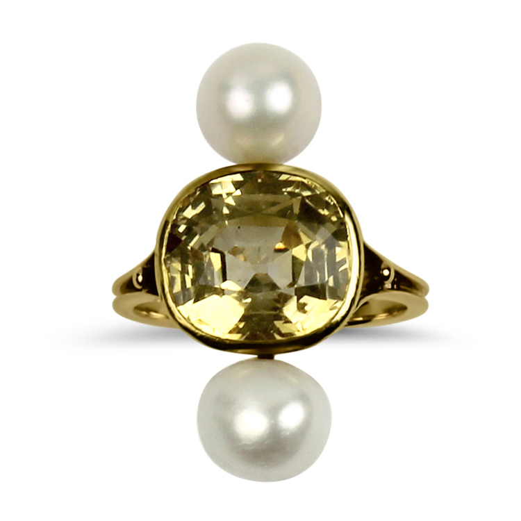 PAGE Estate Ring Estate 14K Yellow Gold Yellow Sapphire & Pearl Ring 7