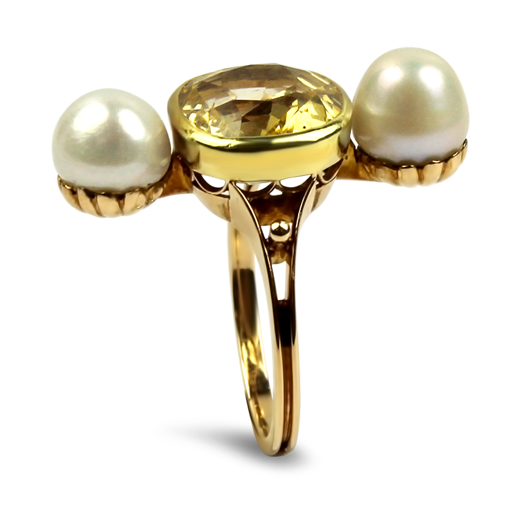 PAGE Estate Ring Estate 14K Yellow Gold Yellow Sapphire & Pearl Ring 7