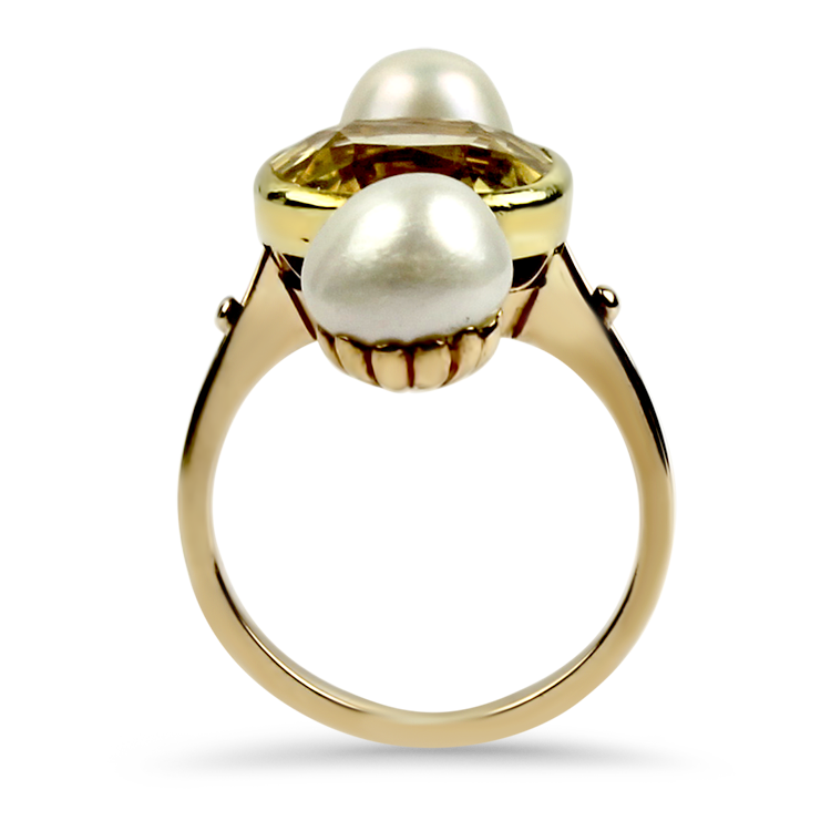 PAGE Estate Ring Estate 14K Yellow Gold Yellow Sapphire & Pearl Ring 7