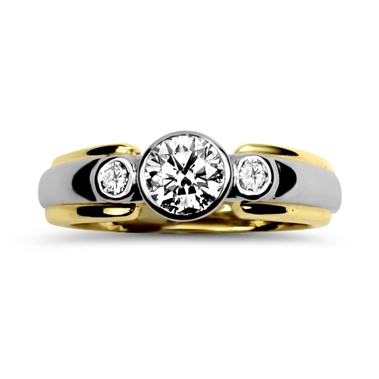 Estate 14K Yellow & White Gold Contemporary Three-Stone Bezel Diamond Engagement Ring