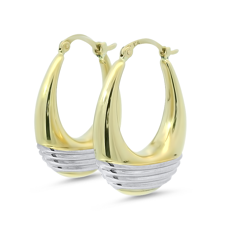 PAGE Estate Earrings Estate 14K Yellow & White Gold Oval Hoop Earrings