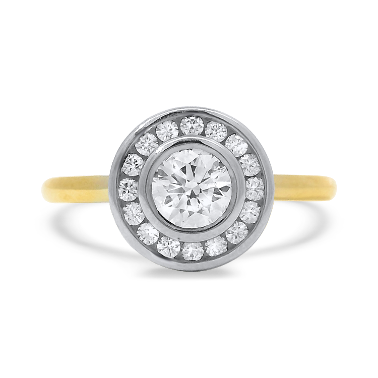 PAGE Estate Ring Estate 14k Yellow & White Gold Two-Tone Bezel-Set Diamond Halo Engagement Ring 5