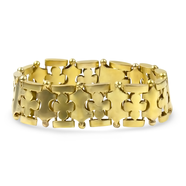 PAGE Estate Bracelet Estate 15K Yellow Gold Victorian Clover & Shield Link Bracelet