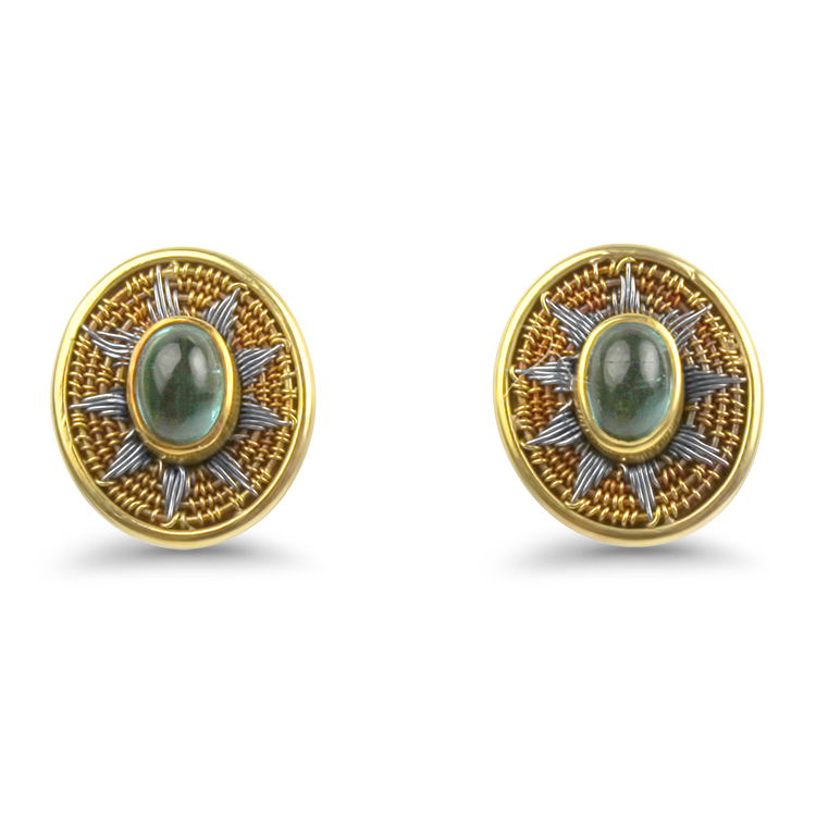 PAGE Estate Pins & Brooches Estate 18k/14k Yellow & White Gold Tourmaline Stud Earrings