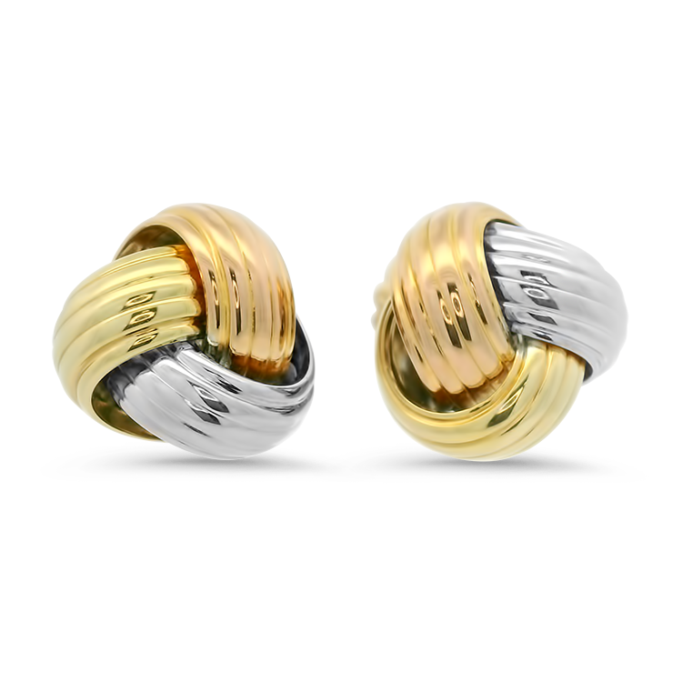 PAGE Estate Earrings Estate 18k Tricolor Gold Ribbed Love Knot Stud Earrings