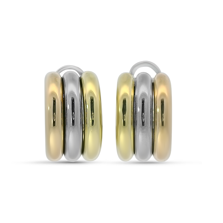 PAGE Estate Earrings Estate 18k Tricolor Gold Three-Row Puffed Hoop Earrings