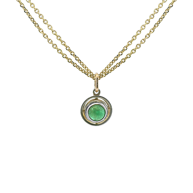 PAGE Estate Necklaces and Pendants Estate 18k Two-Tone Emerald Cabochon Pendant