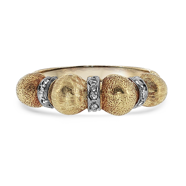 PAGE Estate Ring Estate 18K Two-Tone Gold Textured Bead & Rose-Cut Diamond Ring