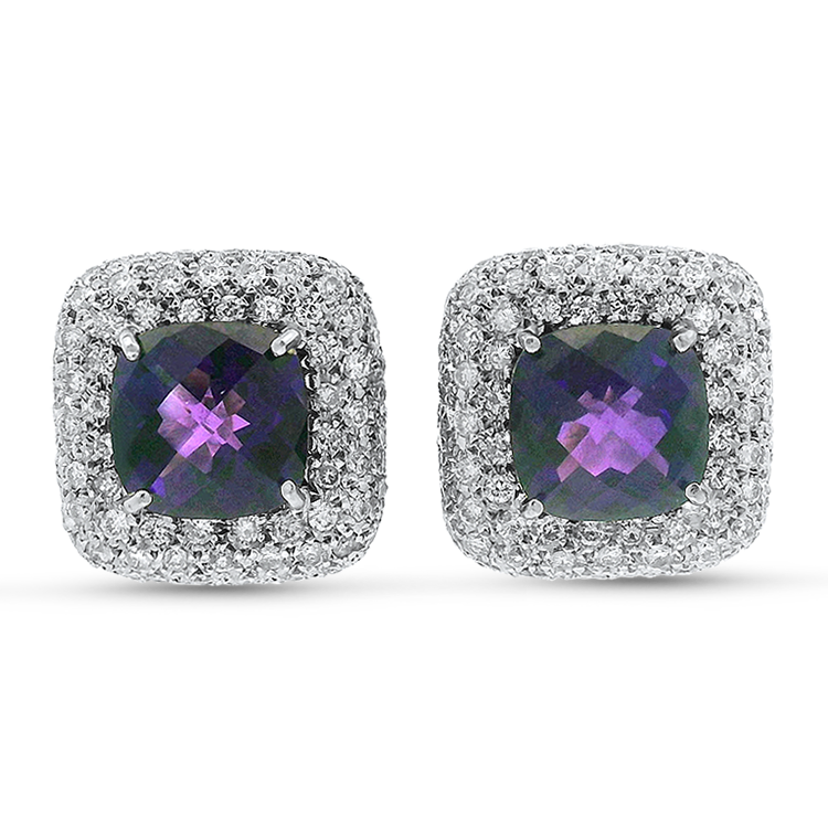 PAGE Estate Earring Estate 18K White Gold Amethyst & Diamond Statement Earrings