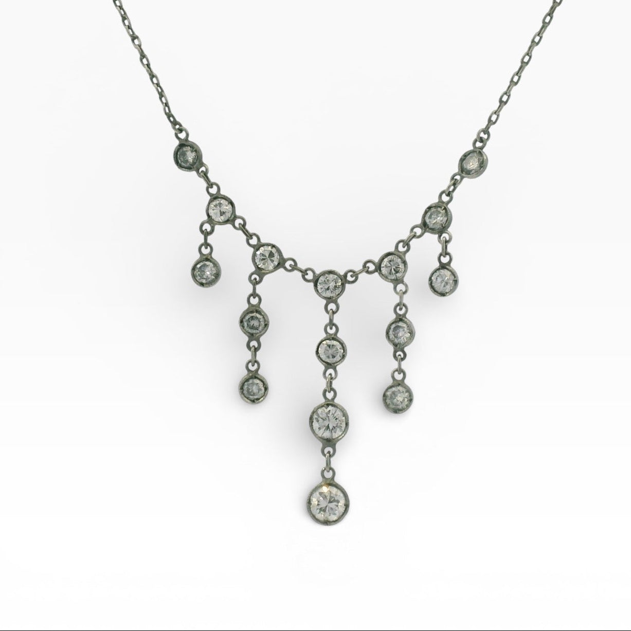 PAGE Estate Necklaces and Pendants Estate 18K White Gold Black Rhodium Diamond Drop Necklace