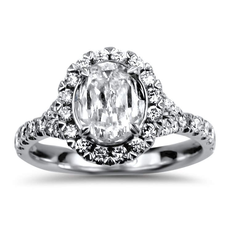 PAGE Estate Engagement Ring Estate 18k White Gold Christopher Designs L'amour Oval Halo Diamond Engagement Ring 6.5