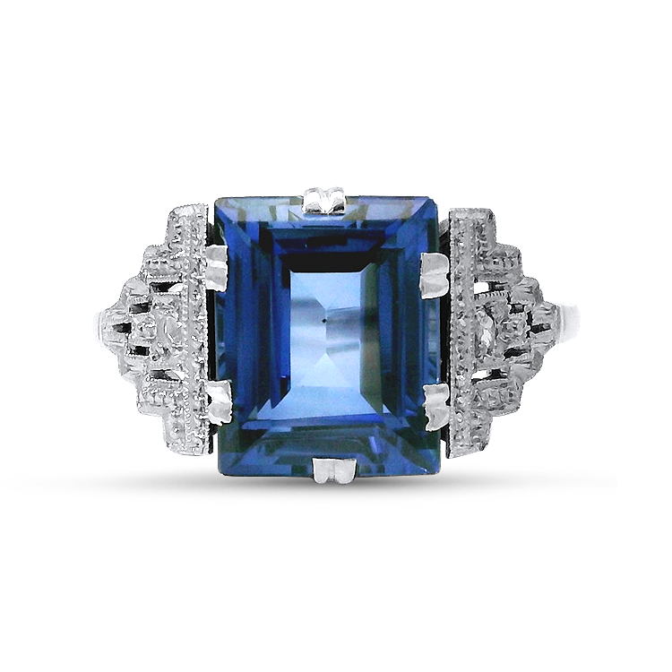 PAGE Estate Ring Estate 18K White Gold Convertible Synthetic Sapphire Ring 6