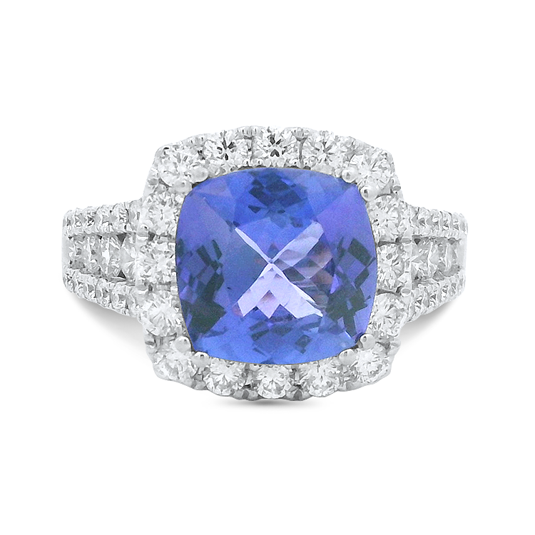 PAGE Estate Ring Estate 18k White Gold Cushion-Cut Tanzanite & Diamond Ring 7