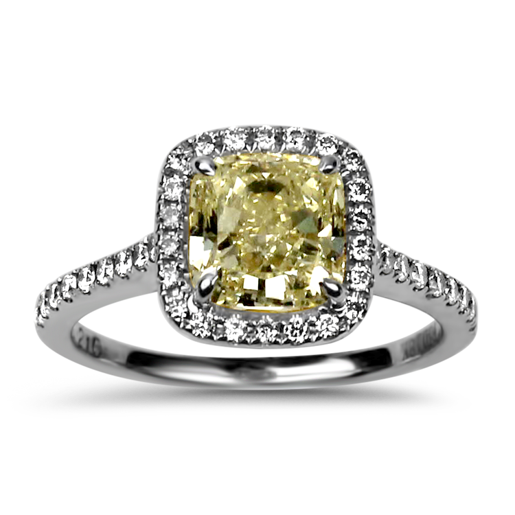 PAGE Estate Engagement Ring Estate 18k White Gold Cushion Cut Yellow Diamond Ring 4.75