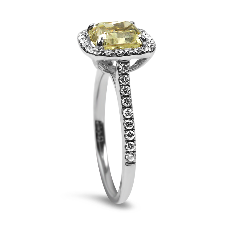 PAGE Estate Engagement Ring Estate 18k White Gold Cushion Cut Yellow Diamond Ring 7.25