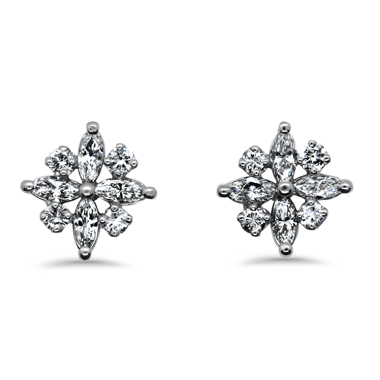 PAGE Estate Earring Estate 18k White Gold Diamond Cluster Stud Earrings