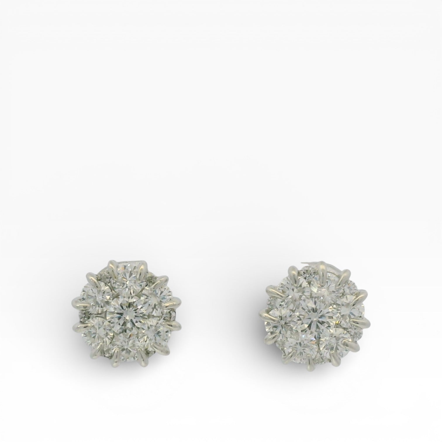 PAGE Estate Earrings Estate 18K White Gold Diamond Cluster Stud Earrings