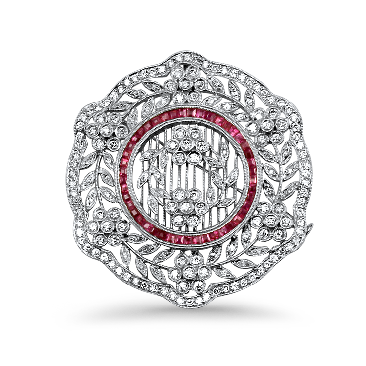 PAGE Estate Pins & Brooches Estate 18K White Gold Diamond & Ruby Brooch/Pendant