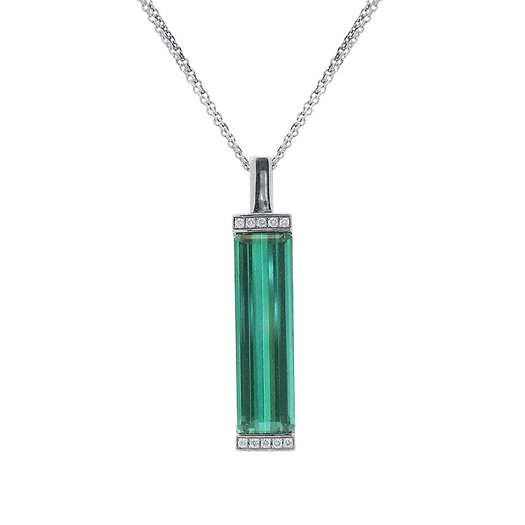 PAGE Estate Necklaces and Pendants Estate 18k White Gold Elongated Green Tourmaline & Diamond Pendant