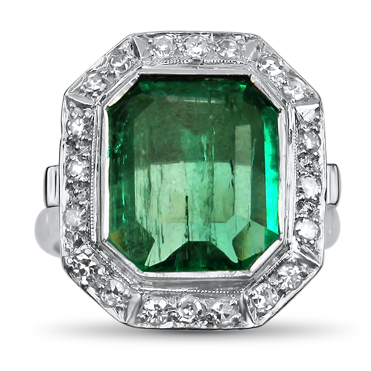 PAGE Estate Ring Estate 18K White Gold Emerald & Diamond Ring 7