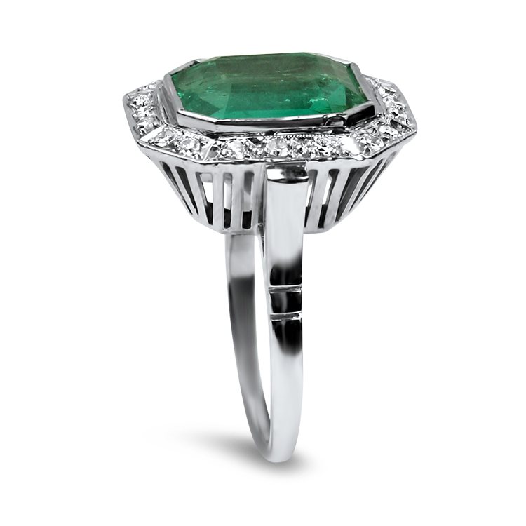 PAGE Estate Ring Estate 18K White Gold Emerald & Diamond Ring 7
