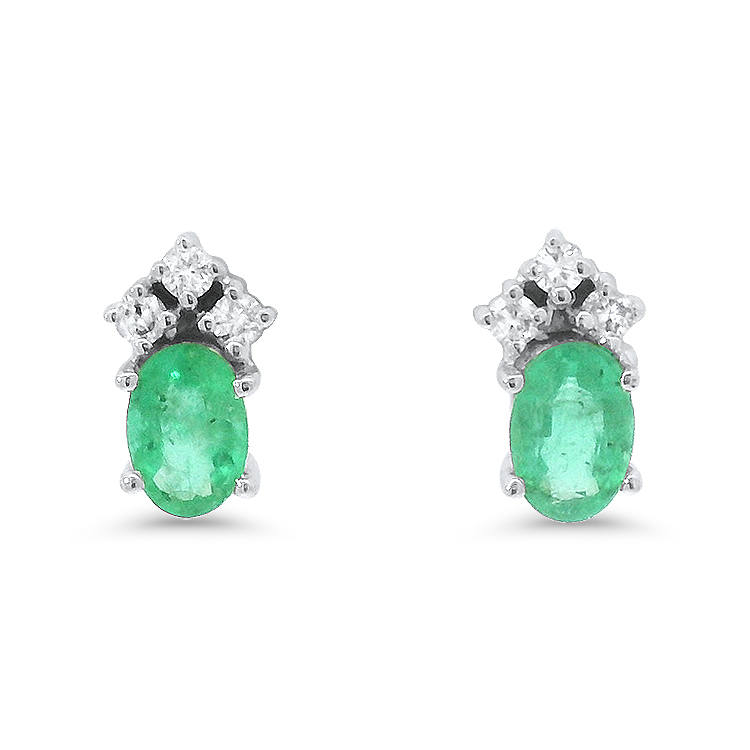 PAGE Estate Earring Estate 18k White Gold Emerald & Diamond Stud Earrings
