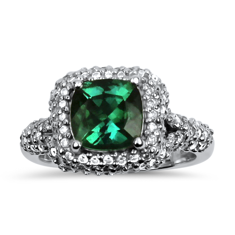 PAGE Estate Ring Estate 18K White Gold Green Tourmaline & Diamond Halo Ring 5