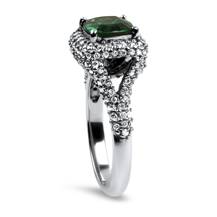 PAGE Estate Ring Estate 18K White Gold Green Tourmaline & Diamond Halo Ring 5