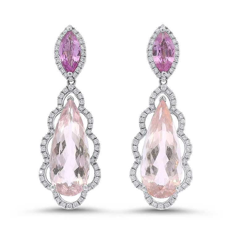 PAGE Estate Earring Estate 18K White Gold Morganite, Pink Sapphire & Diamond Drop Earrings