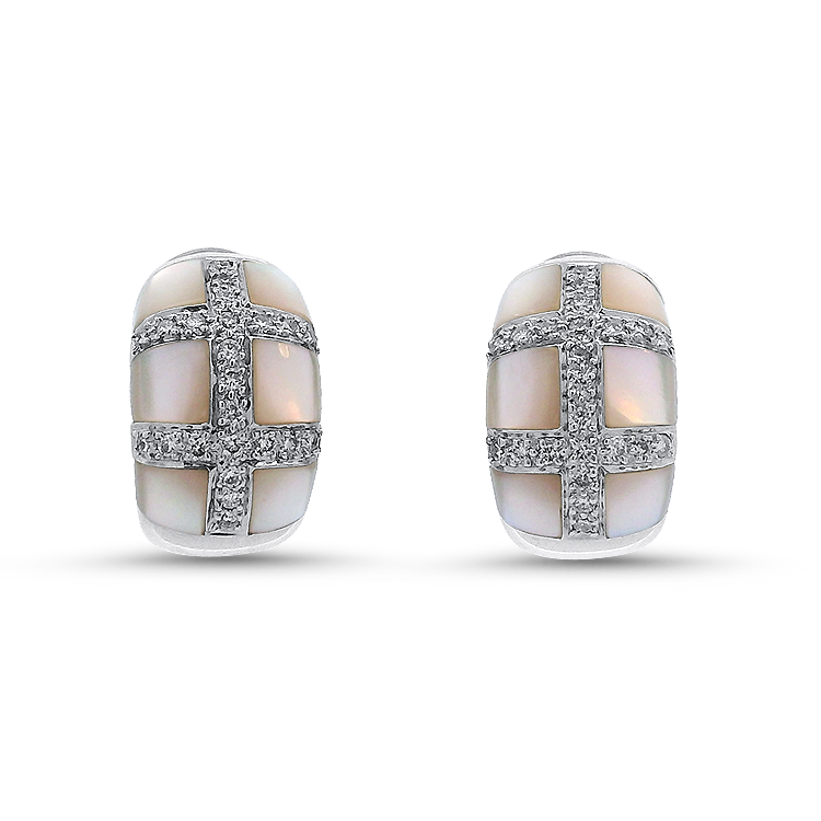 PAGE Estate Earring Estate 18K White Gold Mother-of-Pearl and Diamond Huggie Earrings