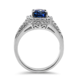 PAGE Estate Ring Estate 18K White Gold Oval Blue Sapphire and Diamond Halo Ring 5.5