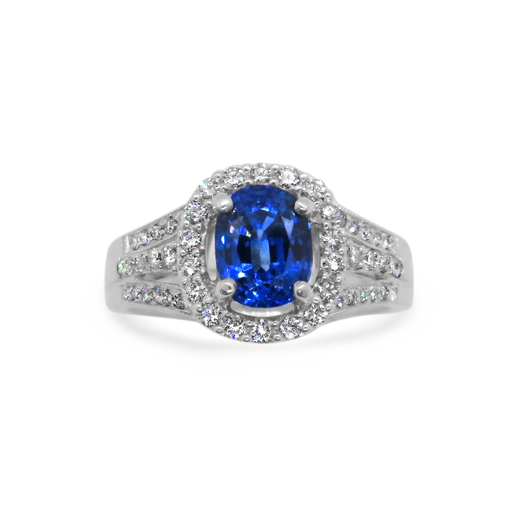 Blue sapphire & diamond sales ring 18kt white gold