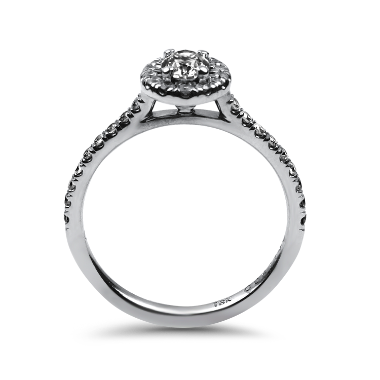 PAGE Estate Engagement Ring Estate 18k White Gold Oval Halo Diamond Engagement Ring 6.5