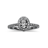 PAGE Estate Engagement Ring Estate 18k White Gold Oval Halo Diamond Engagement Ring 6.5