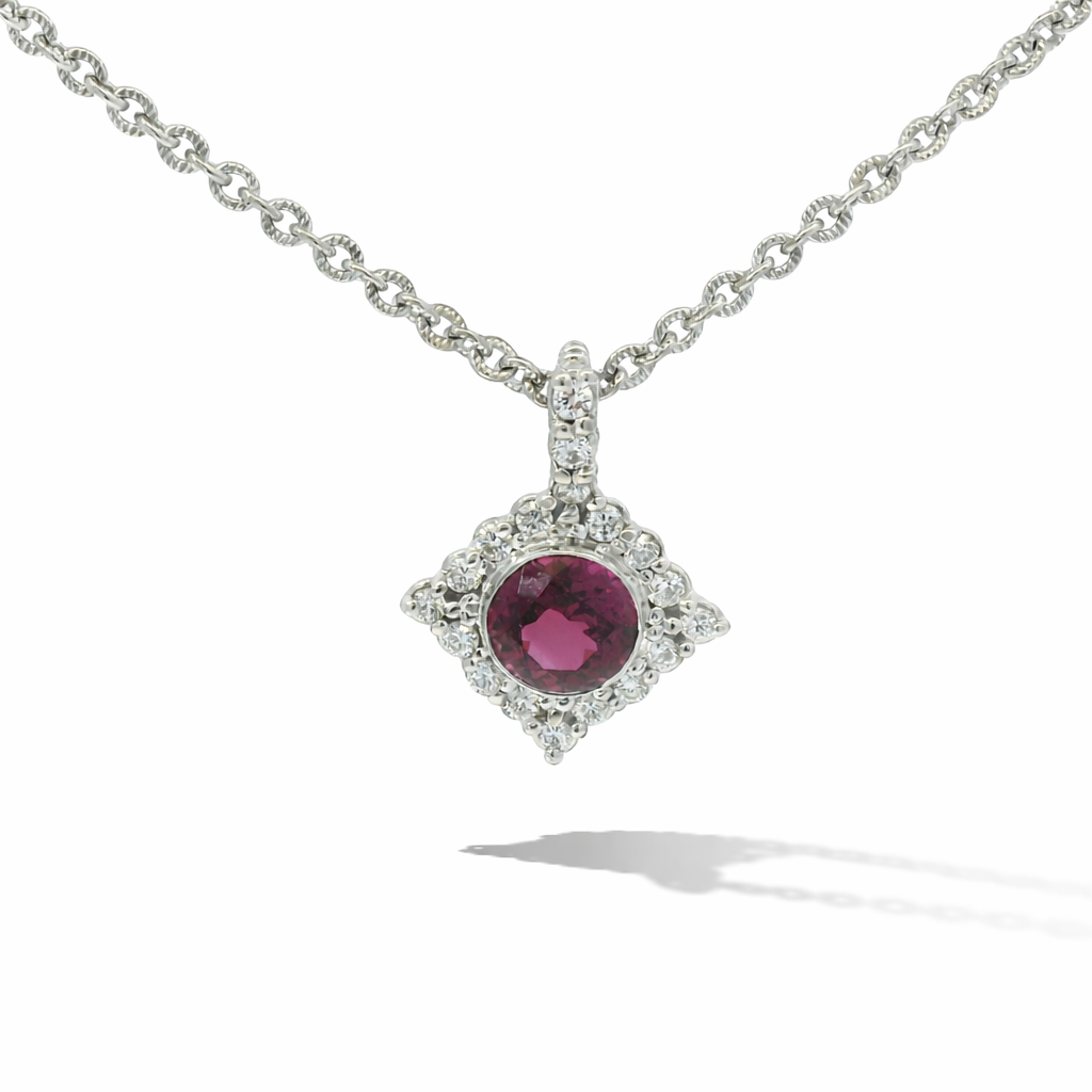 PAGE Estate Necklaces and Pendants Estate 18K White Gold Pink Tourmaline and Diamond Necklace