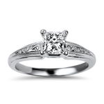 PAGE Estate Engagement Ring Estate 18k White Gold Princess Cut .71ct Solitaire Diamond Ring with Scroll Band 4.75