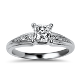 PAGE Estate Engagement Ring Estate 18k White Gold Princess Cut .71ct Solitaire Diamond Ring with Scroll Band 4.75