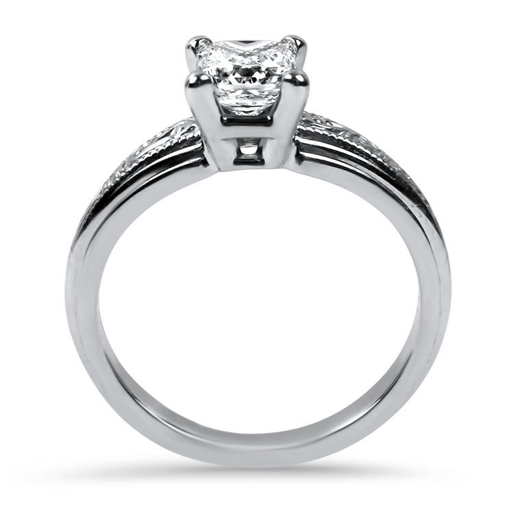 PAGE Estate Engagement Ring Estate 18k White Gold Princess Cut .71ct Solitaire Diamond Ring with Scroll Band 4.75