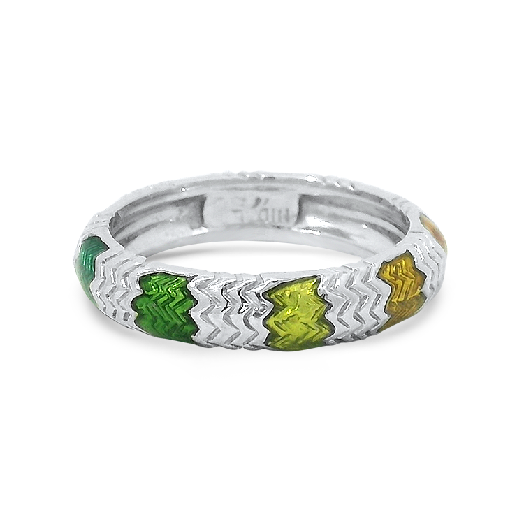 PAGE Estate Ring Estate 18K White Gold Rainbow Enamel Bead Ring 5.25