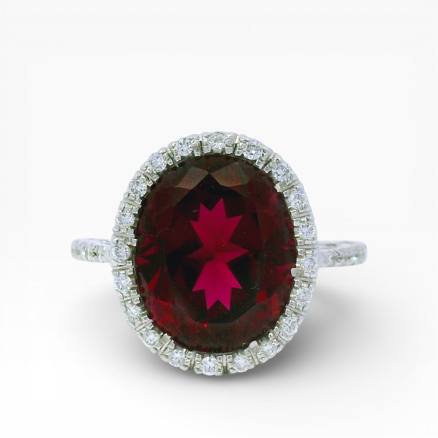 PAGE Estate Ring Estate 18K White Gold Rubellite & Diamond Halo Ring 4.75