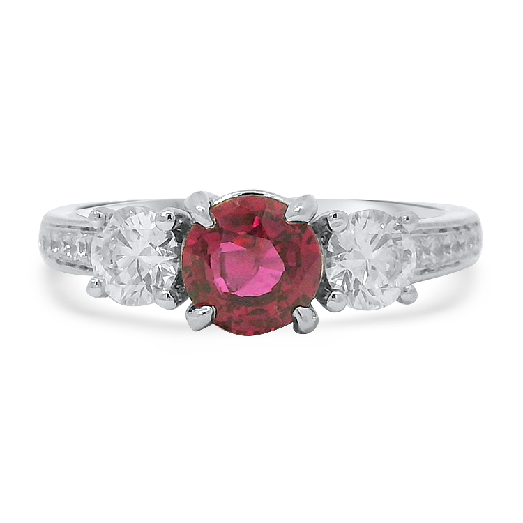 PAGE Estate Ring Estate 18k White Gold Ruby and Diamond Three-Stone Ring 6.5