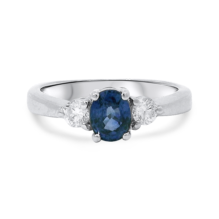 PAGE Estate Ring Estate 18K White Gold Sapphire and Diamond Three-Stone Ring 4.75