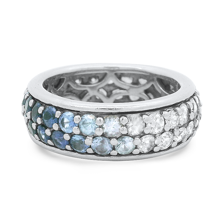 PAGE Estate Ring Estate 18k White Gold Sapphire & Diamond Two-Row Eternity Band 5.5