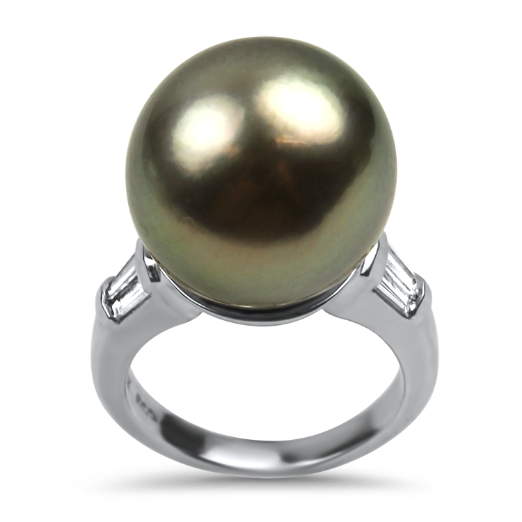 PAGE Estate Ring Estate 18K White Gold Tahitian Pearl & Diamond Ring 6