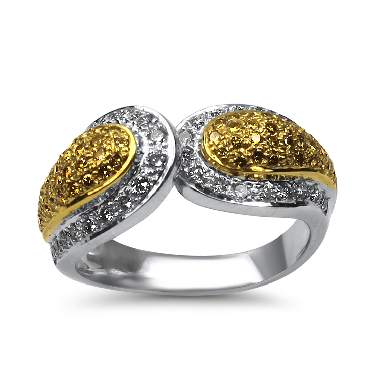 PAGE Estate Wedding Band Estate 18K White & Yellow Gold Cross-Over Cuff Diamond Ring 6.5