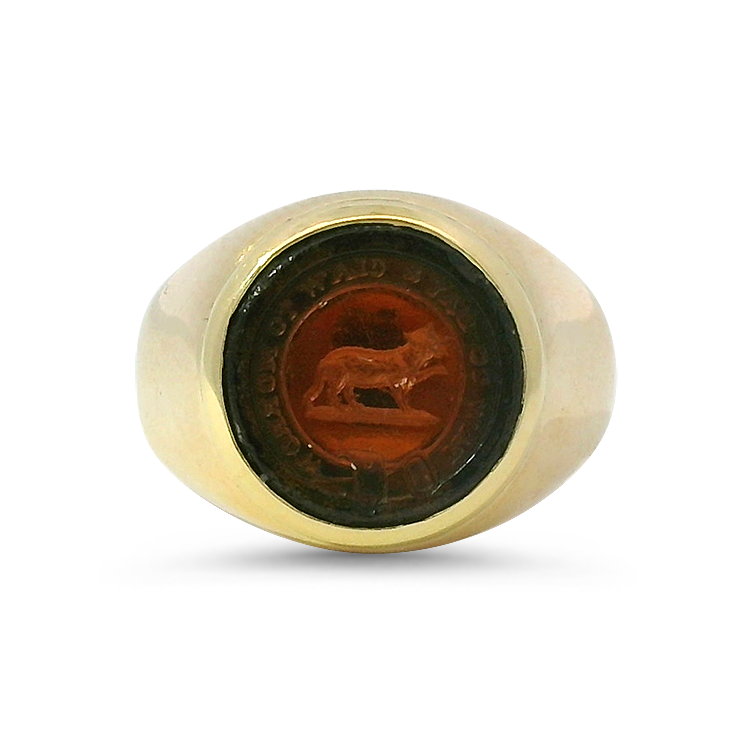 Estate 18k Yellow Gold Amber Glass Engraved Signet Ring – Springer's