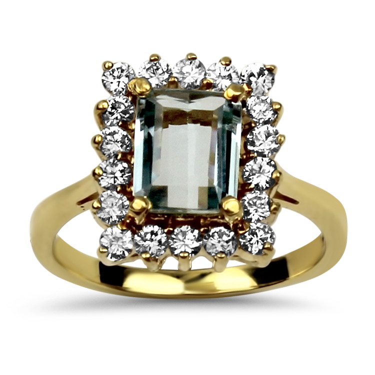 PAGE Estate Ring Estate 18K Yellow Gold Aquamarine & Diamond Ring 6