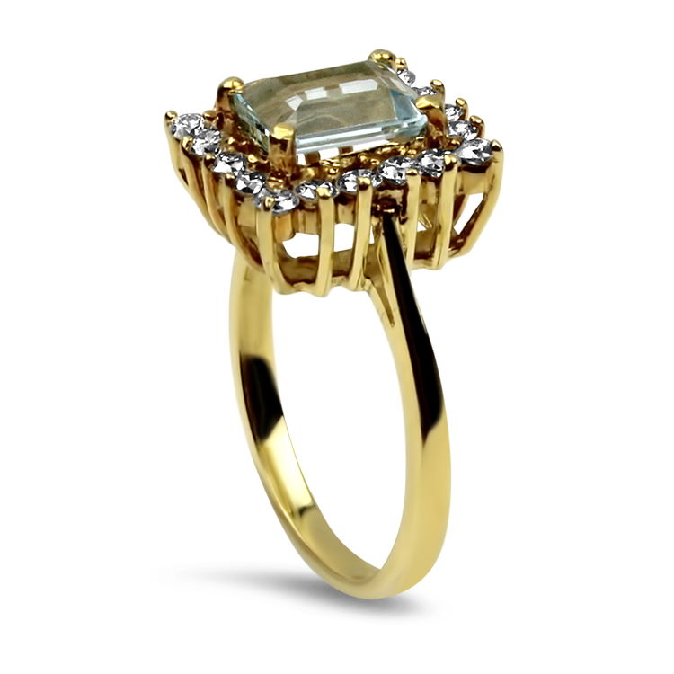 PAGE Estate Ring Estate 18K Yellow Gold Aquamarine & Diamond Ring 6