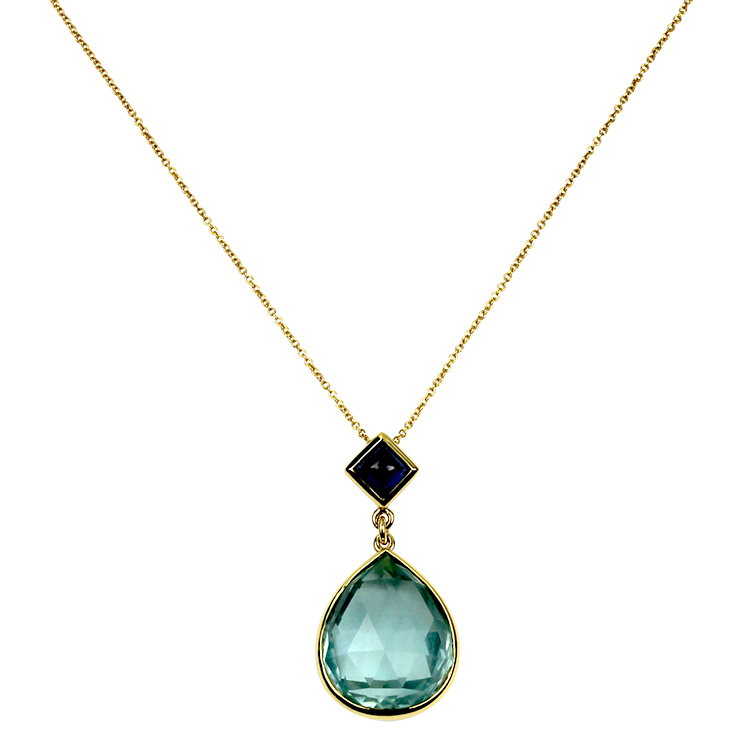 PAGE Estate Necklaces and Pendants Estate 18k Yellow Gold Aquamarine & Sapphire